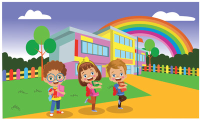 Obraz na płótnie Canvas Happy Kids Going To School