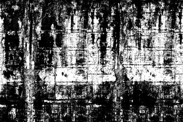 Monochrome texture composed of irregular graphic elements. Distressed uneven grunge background. Abstract vector illustration. Overlay for interesting effect and depth. Isolated on white background.