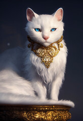 cat with blue eyes and gold necklace illustration