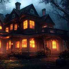 spooky haunted house at night
