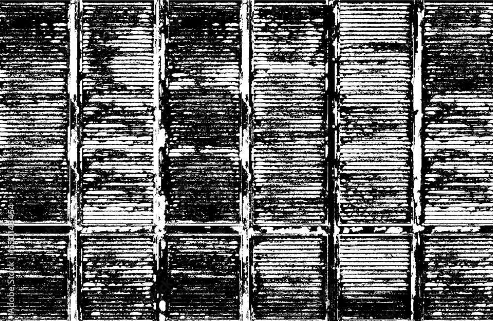 Poster Monochrome texture composed of irregular graphic elements. Distressed uneven grunge background. Abstract vector illustration. Overlay for interesting effect and depth. Isolated on white background.