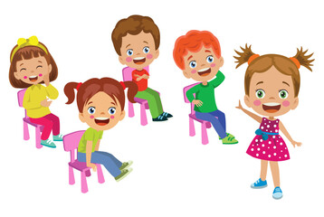 Children Playing Games And Listening To Their Friend