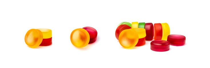 Round Gummy Candies Isolated, Chewing Colorful Marmalade Pills, Jelly Gumdrops