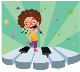 cute happy boy singing and having fun