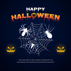 Halloween greeting cards, poster, or party invitations with calligraphy, halloween elements pumpkin, spider, and spiderweb. Design template for advertising, web, and social media.