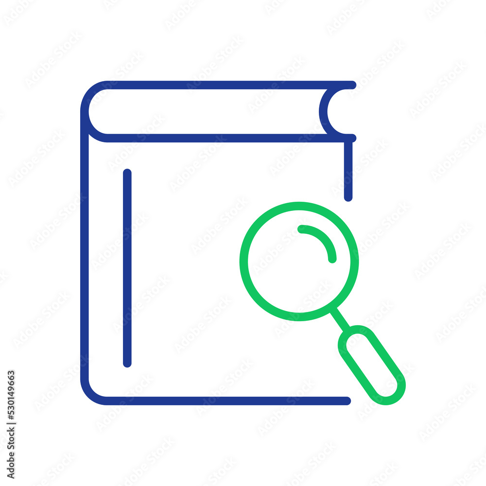 Poster magnifying glass with book line icon. search books concept. bookstore linear icon. search button for