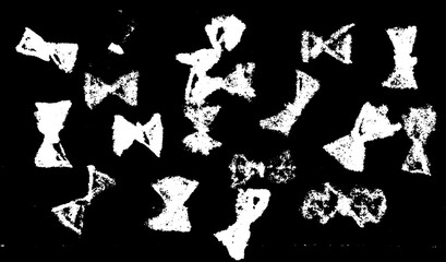 Monochrome texture composed of irregular graphic elements. Distressed uneven grunge background. Abstract vector illustration. Overlay for interesting effect and depth. Isolated on white background.