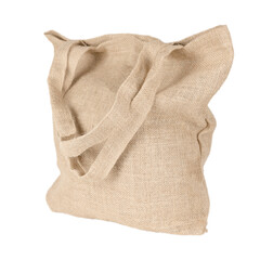 burlap canvas shopping bag with long handles isolated on white background