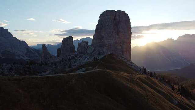 Cinque Torri Five Towers Mountain in Italian Dolomites near Cortina d'Ampezzo, Veneto Italy