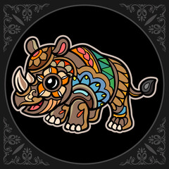 Colorful Rhinoceros isolated on black background
