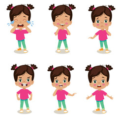 cute little girl various expressions and gesture set