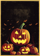 Retro Style Vintage Halloween Poster with Pumpkin
