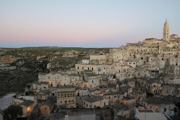 Fototapeta na wymiar Sunset over the old town of Matera, Italy