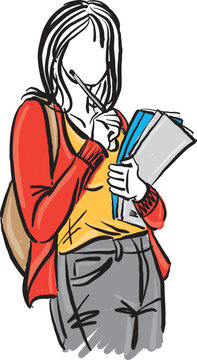 young woman girl student with books back to school concept vector illustration