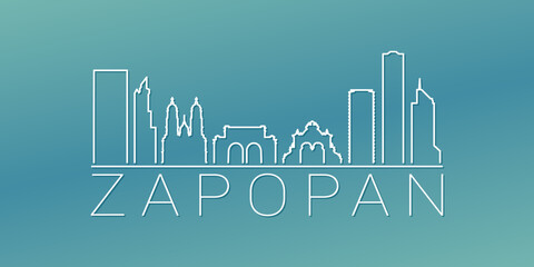 Naklejka premium Zapopan, Jalisco, Mexico Skyline Linear Design. Flat City Illustration Minimal Clip Art. Background Gradient Travel Vector Icon.
