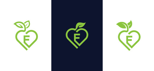 Heart Leaf Logo Concept symbol sign icon Element Design with Initial Letter F. Love, Herbal, Natural Products, Cosmetics, Ecology, health Care, spa, yoga Logotype. Vector illustration template