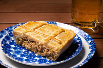 apple pie on wooden table