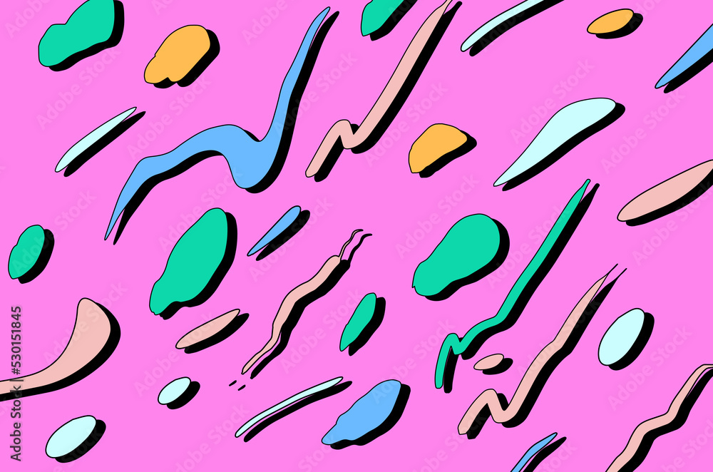 Poster citypop and vaporwave style background with colorful pastel blobs and brush strokes.