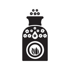 Almond essential oil bottles icon | Black Vector illustration |
