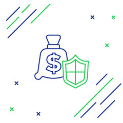 Line Money with shield icon isolated on white background. Insurance concept. Security, safety, protection, protect concept. Colorful outline concept. Vector
