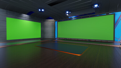 Virtual Studio 2267_News Studio, Backdrop For TV Shows .TV On Wall.3D Virtual News Studio Background, 3d illustration