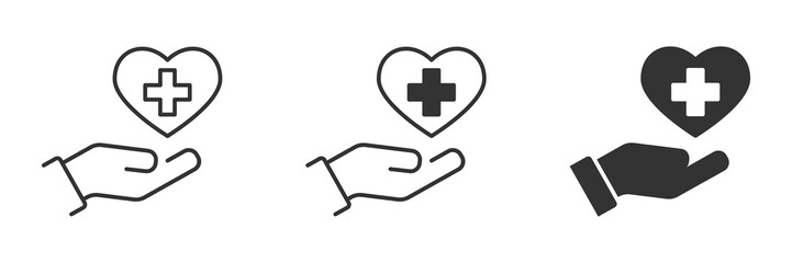 Obraz premium Hand holds heart with cross inside. Heart with a cross icon. Vector illustration.