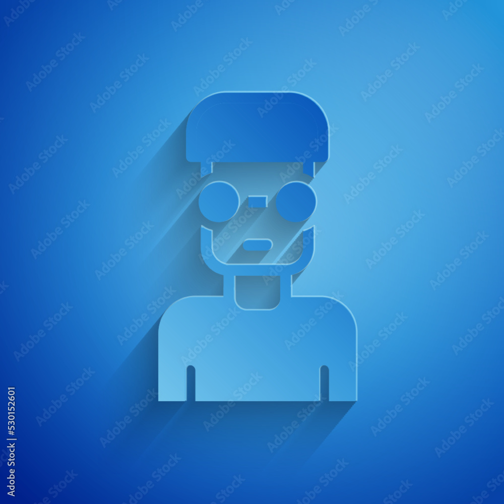 Poster paper cut nerd geek icon isolated on blue background. paper art style. vector