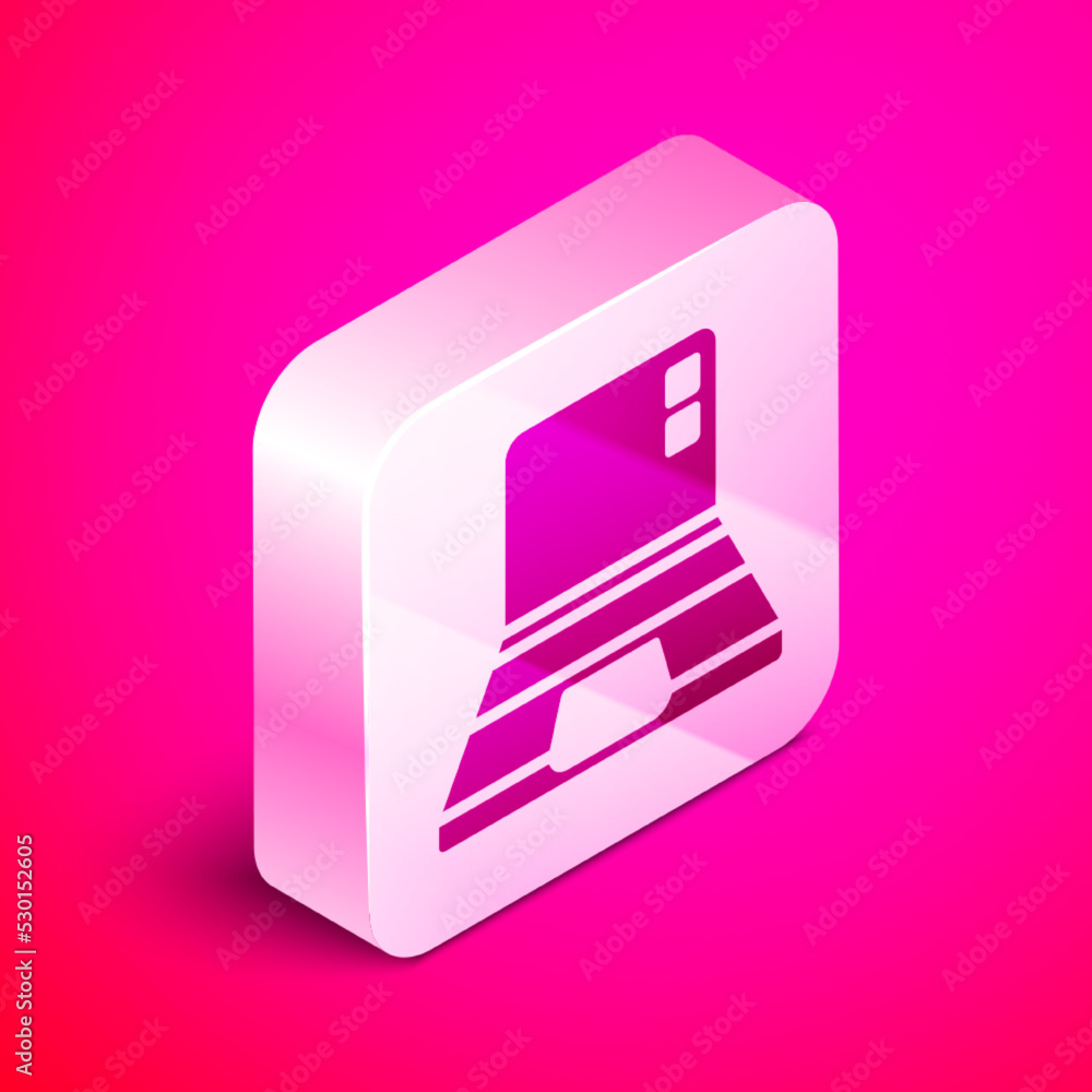 Poster isometric laptop icon isolated on pink background. computer notebook with empty screen sign. silver 