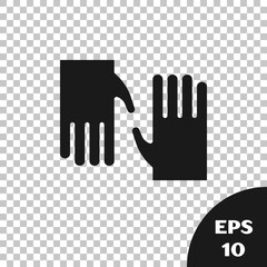 Black Rubber gloves icon isolated on transparent background. Latex hand protection sign. Housework cleaning equipment symbol. Vector