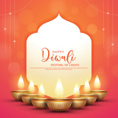 Happy Diwali - festival of lights colorful poster template design with decorative diya lamp. vector illustration.