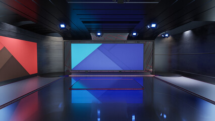 Virtual Studio 2267_News Studio, Backdrop For TV Shows .TV On Wall.3D Virtual News Studio Background, 3d illustration