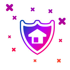Color House with shield icon isolated on white background. Insurance concept. Security, safety, protection, protect concept. Gradient random dynamic shapes. Vector