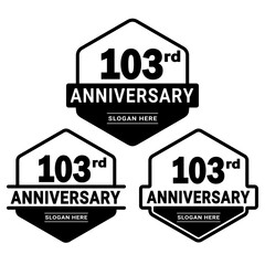103 years anniversary celebration logotype. 103rd anniversary logo collection. Set of anniversary design template. Vector and illustration.
