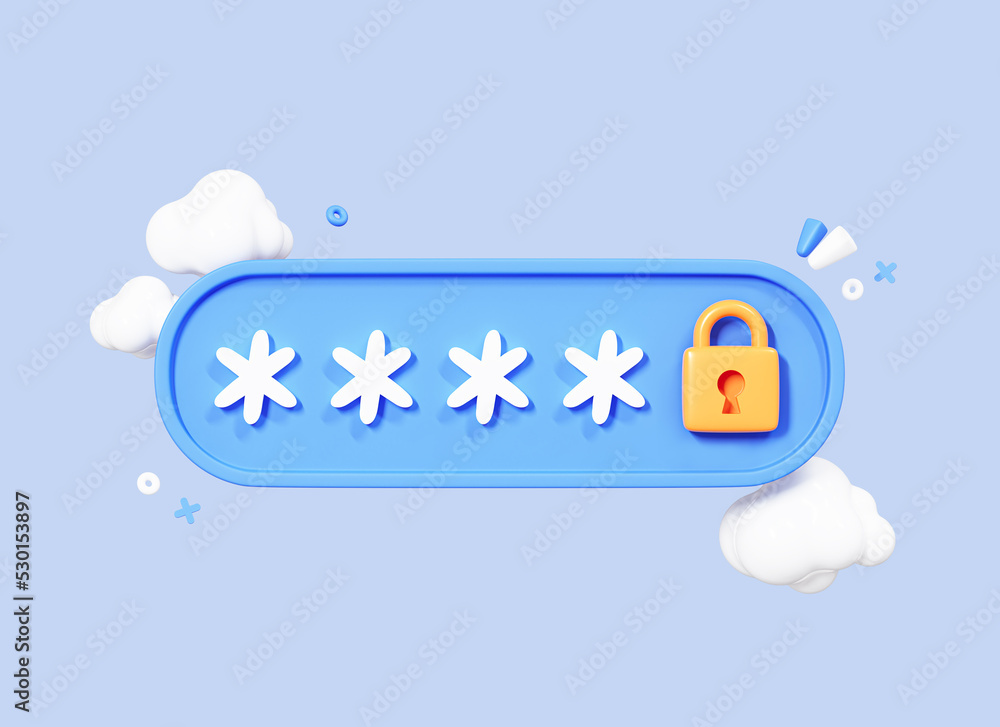 Poster 3d pin code entry and padlock. locked password field. fraud protection. cybersecurity of data. priva