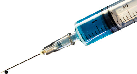 Closeup of syringe with medicine.