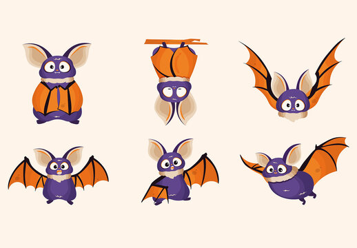 Cute Cartoon Vampire Bat Halloween Character Illustrations
