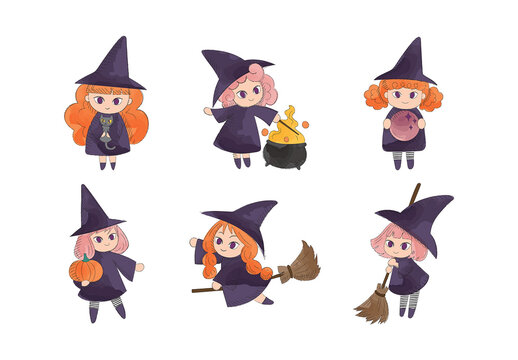 Witch Illustrations Cute Young Witches