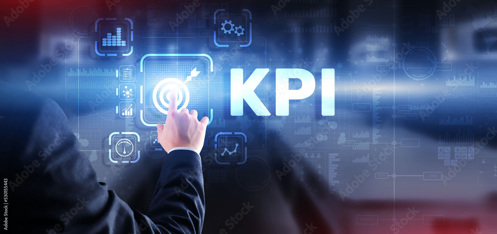 Poster kpi key performance indicator business internet technology concept on virtual screen