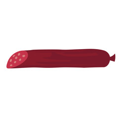 Salami sausage meat and vector icon illustration. Beef product isolated white and dinner design. Barbecue ingredient and tasty cooking lunch. Delicious eat symbol and delicatessen organic drawing