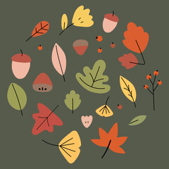 Vector floral design swirl autumn infographic banner with sticker options, abstract flying leaves and sample text