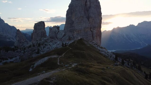 Cinque Torri Five Towers Mountain in Italian Dolomites near Cortina d'Ampezzo, Veneto Italy