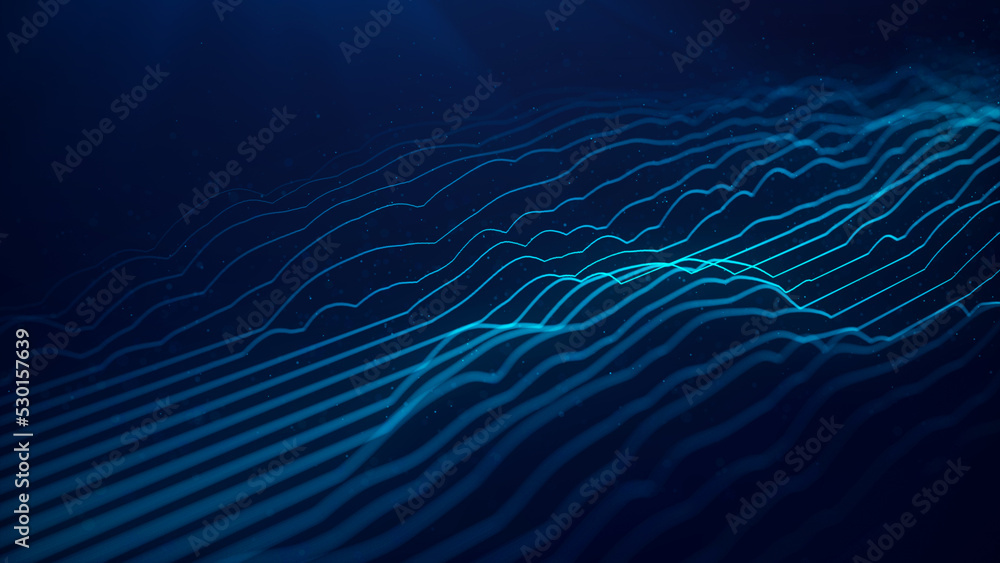 Poster a dynamic wave of digital particles. network connection. abstract technological blue background. vis