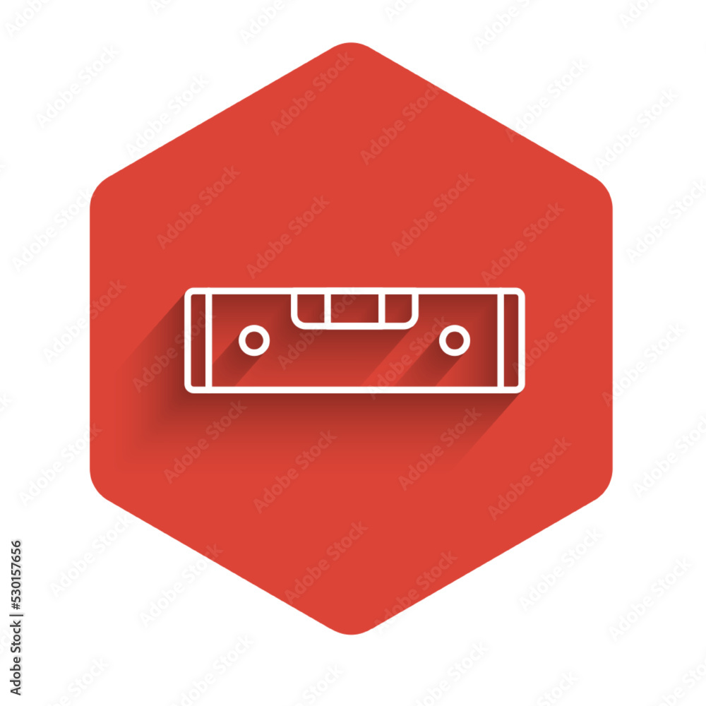 Poster white line construction bubble level icon isolated with long shadow. waterpas, measuring instrument,