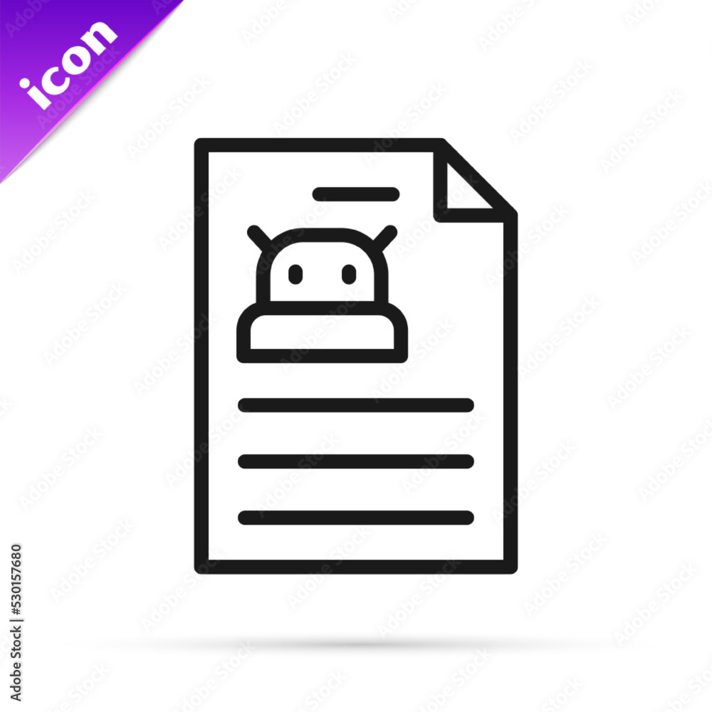 Poster black line technical specification icon isolated on white background. technical support check list, 