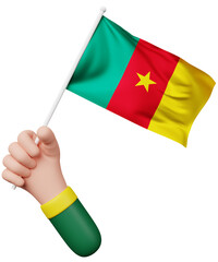 3d cartoon hand holding cameroon flag