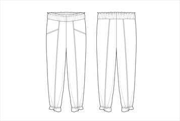 Loose fit comfort trouser flat sketch template
