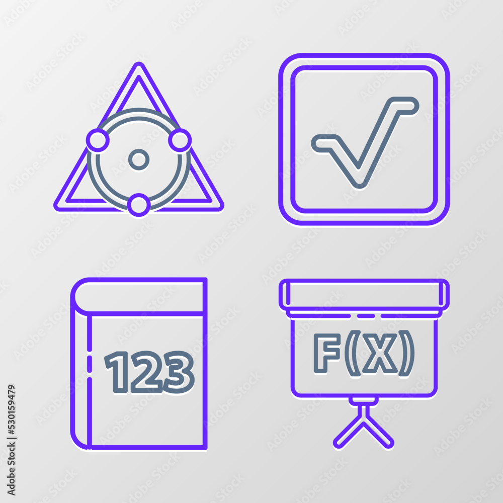Aufkleber set line chalkboard, book with word mathematics, square root and triangle icon. vector