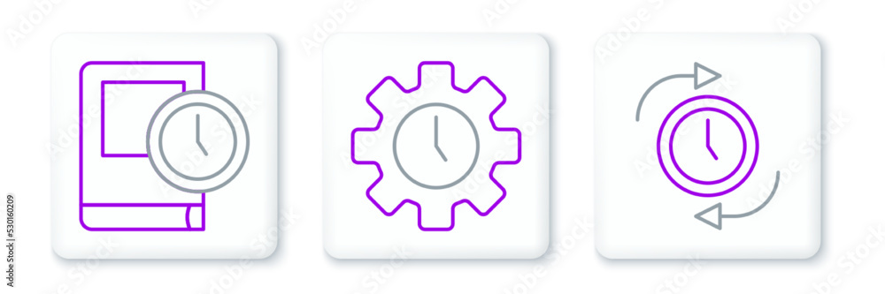 Poster set line clock with arrow, time for book and management icon. vector