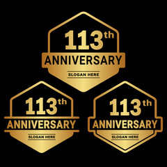 113 years anniversary celebration logotype. 113th anniversary logo collection. Set of anniversary design template. Vector and illustration.
