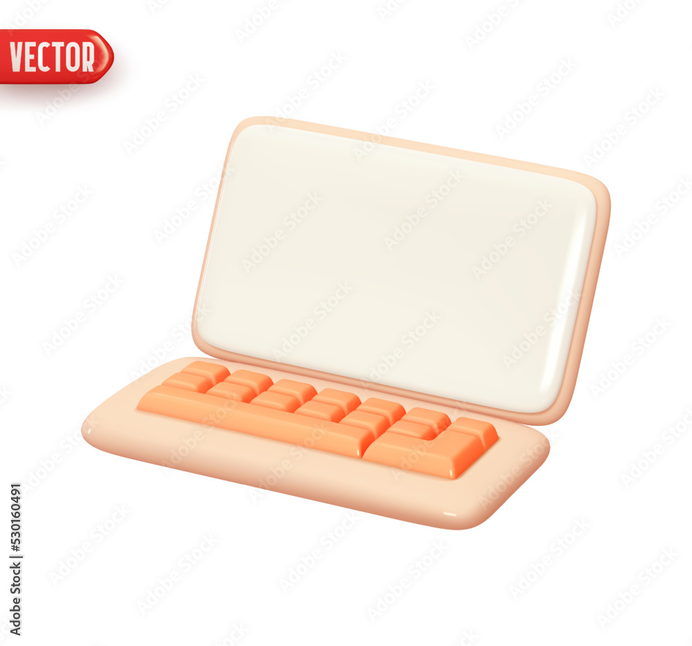 Aufkleber computer with keyboard. template modern device notebook. realistic 3d design element in plastic cart